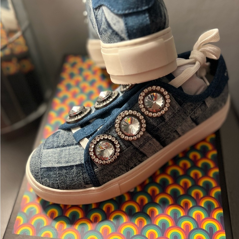 Kurt Geiger Blue Denim Crystal Sneakers